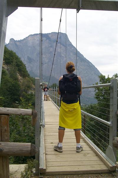 We could see the bridge from the valley below and it looked great, but we assumed that the trail did not connect with it.  Obviously we were wrong.  It's a fantastic single lane foot bridge that spans a gorge in the mountain side.