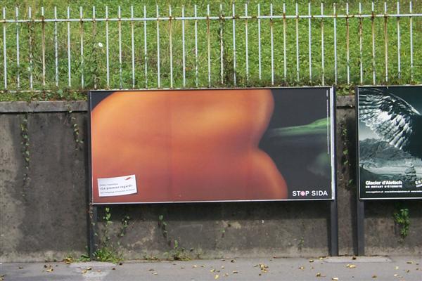 A shot of a billboard in Lausanne.  It is an ad to stop AIDS.  They were up all over the place with some symbolic vegetable representations.