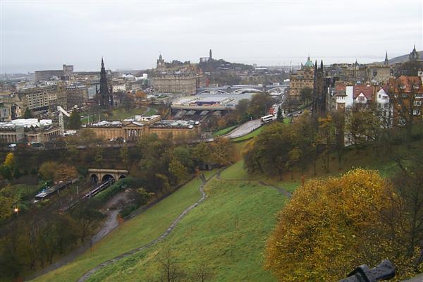 Looking down over Edinburgh and the train station