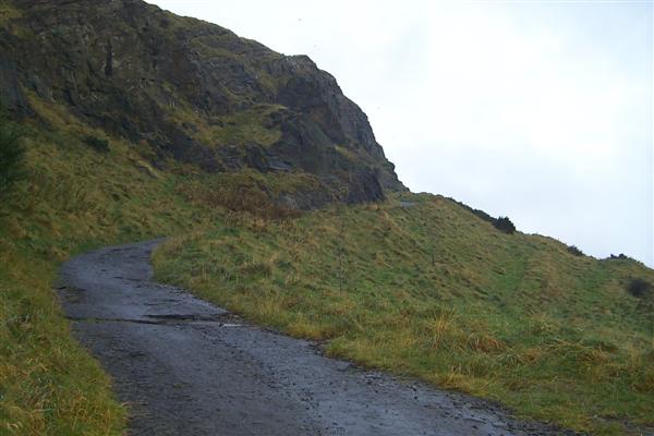 The hill leading to Arthur's Seat and the Salisbury Craigs a hill that resembles a throne.