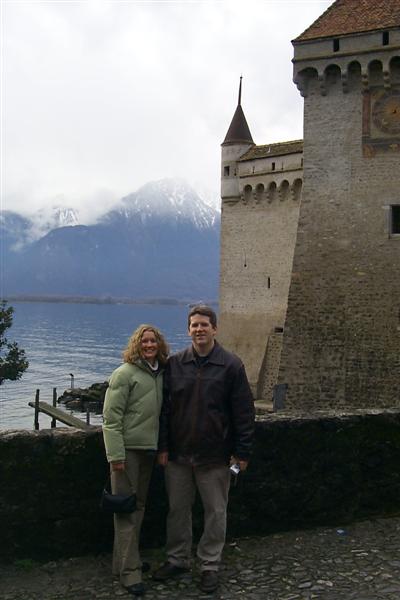 Judy and me with the castle and Alps behind
