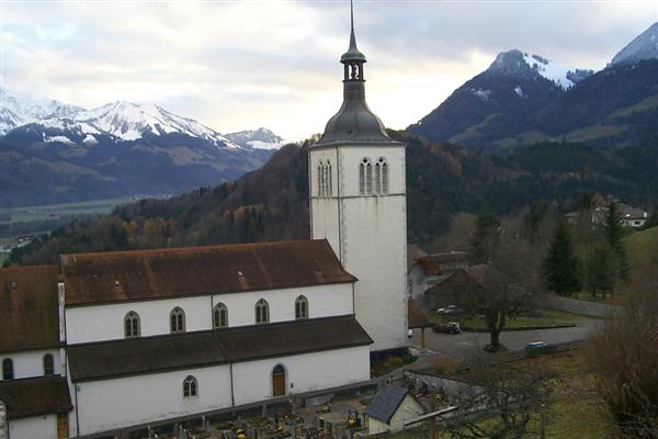 I love this shot of the church from the hill of Gruyère.
