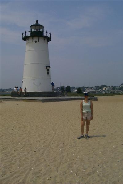 Rachel in front of Lighthouse.  This is for the boats coming into the Edgartown seaport.