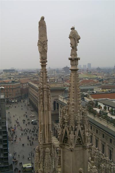 Looking down on the Piazza and over the city of Milan.