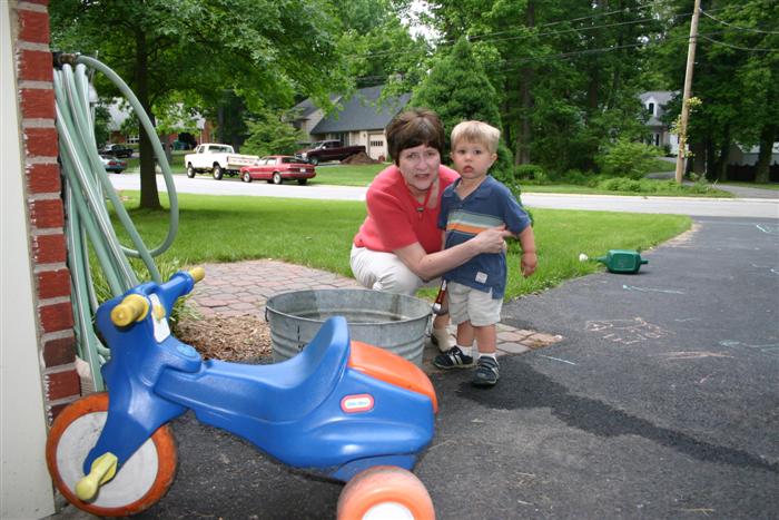 Mom and Evan in the drive way