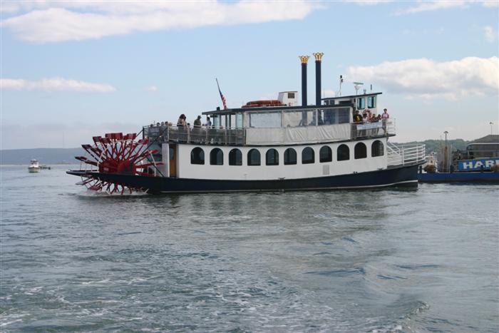 Paddle wheel boat going out for a spin