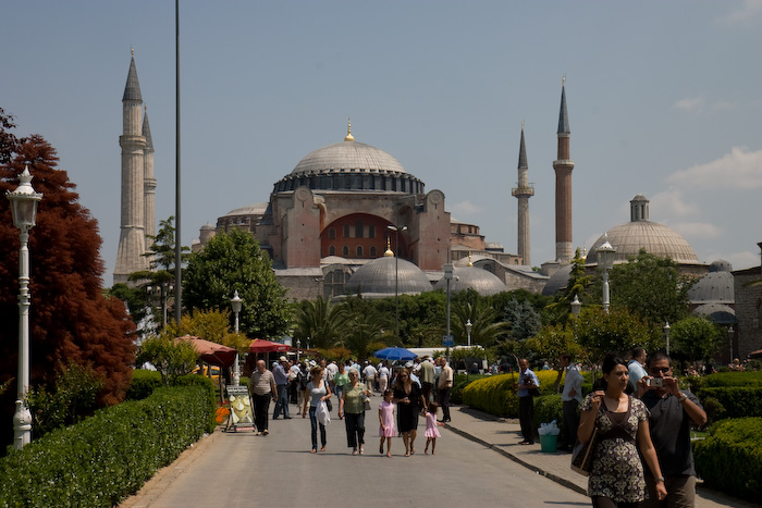 Looking behind us towards the Hagia Sophia which is across the street from the Blue Mosque