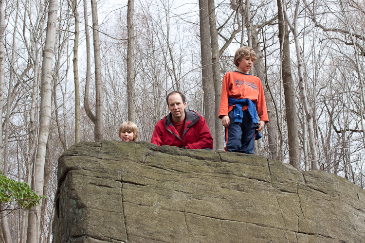 Evan, Brett, and Connor on a rock